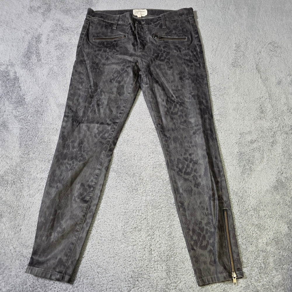 Current/Elliott Womens 31 The Soho Zip Stiletto Jeans Grey Leopard Print Cropped